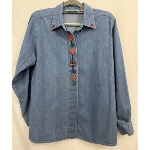 VTG Richard Malcolm Denim Embroidered Christmas Ornaments‎ Shirt Womens Size 10